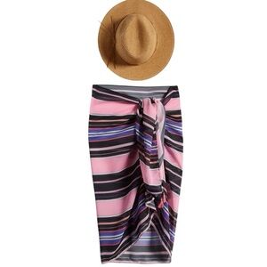 NWT Steve Madden Striped Sarong & Straw Hat Set RT $58